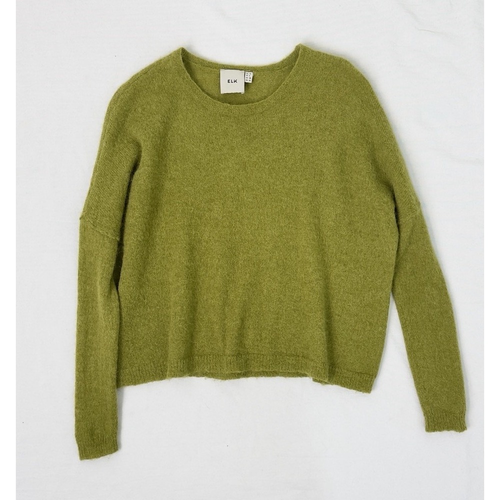 ELK  Women's Chartreuse Green Alpaca Wool Cropped Pullover Size 6 S